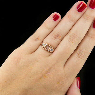 VINTAGE STYLE DIAMOND 5mm ROUND SEMI-MOUNT 3 STONE ENGAGEMENT RING 14K ROSE GOLD - Image 5