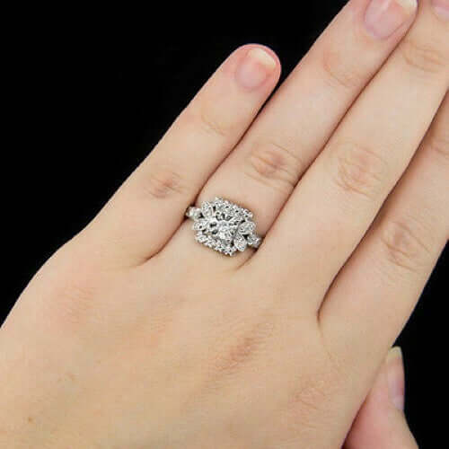 VINTAGE STYLE DIAMOND ART NOUVEAU ROUND ILLUSION COCKTAIL RING NATURAL PROMISE - Image 4