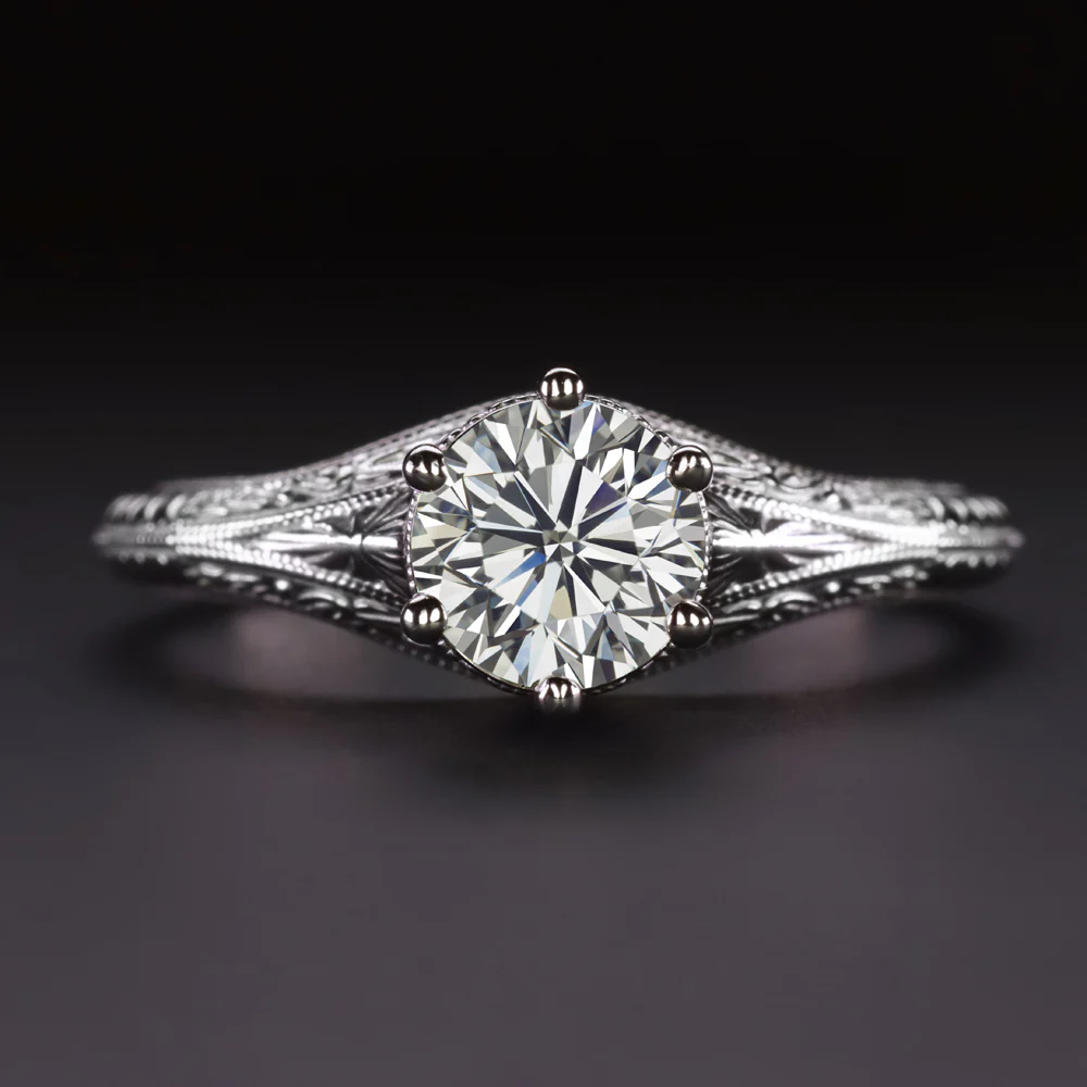 VINTAGE STYLE DIAMOND ENGAGEMENT RING VERY GOOD ROUND CUT SOLITAIRE WHITE GOLD