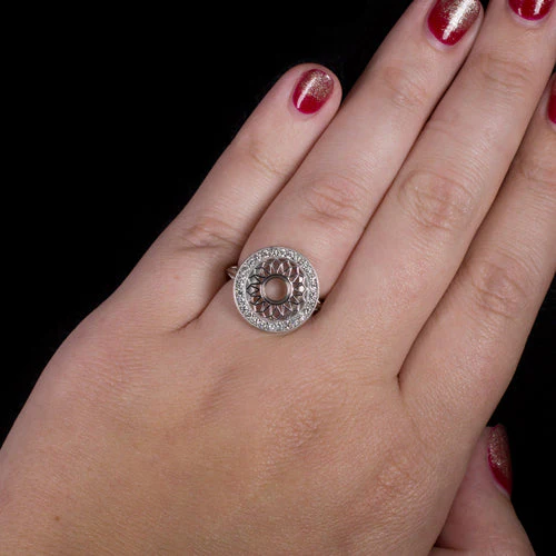 VINTAGE STYLE DIAMOND HALO ENGAGEMENT COCKTAIL RING 5mm SETTING SEMI MOUNT 14 - Image 4