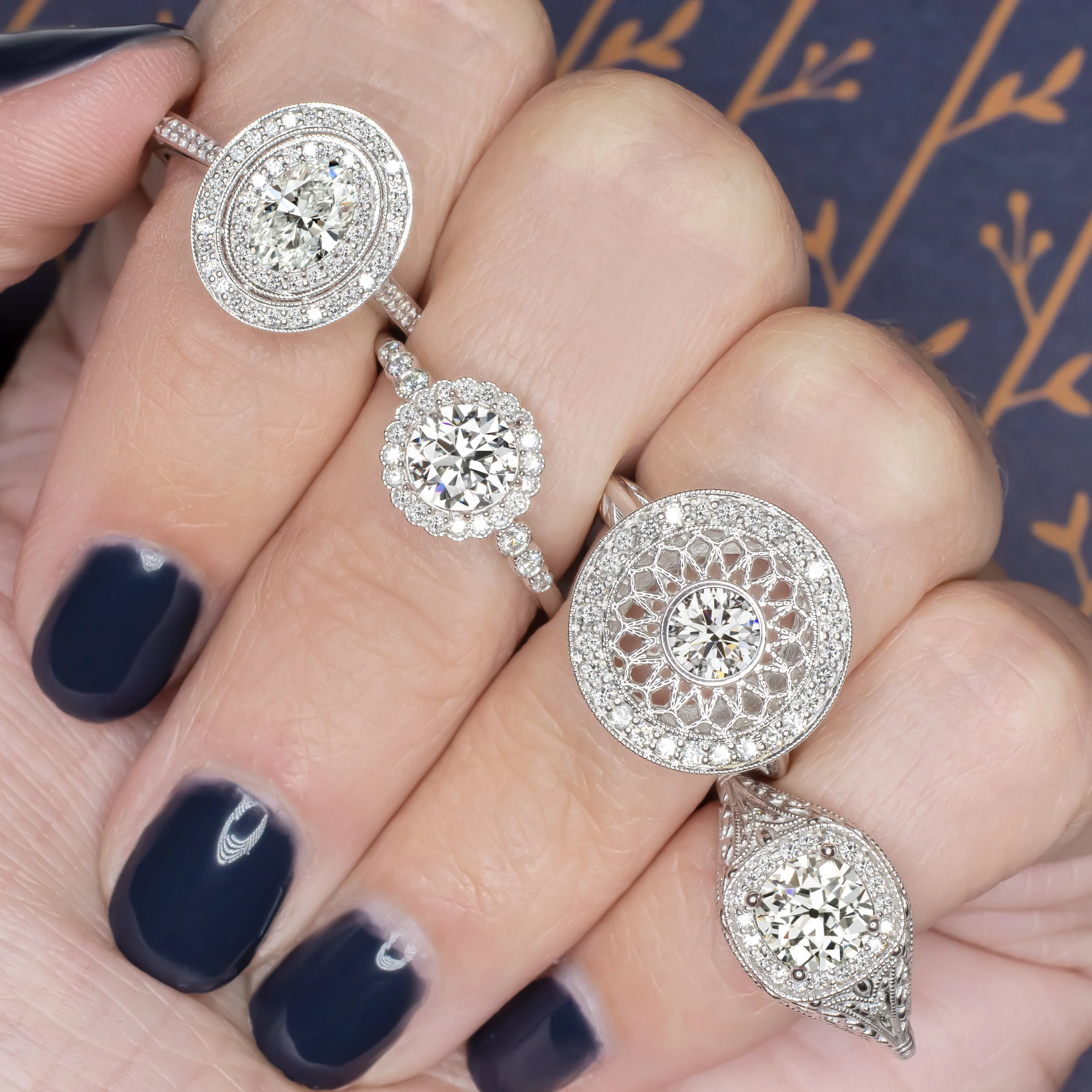 VINTAGE STYLE DIAMOND HALO ENGAGEMENT COCKTAIL RING 5mm SETTING SEMI MOUNT 14 - Image 5