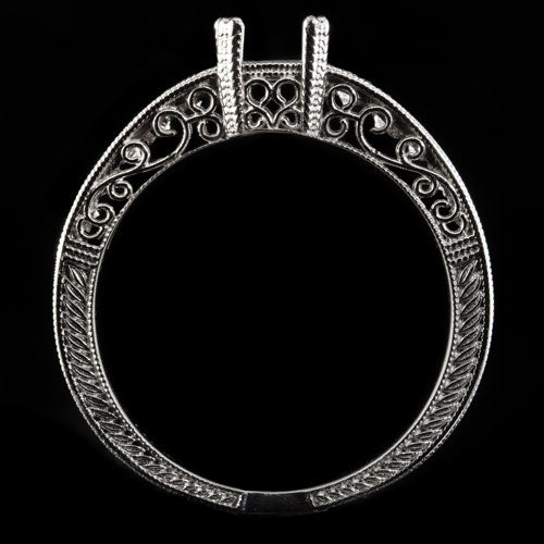 VINTAGE STYLE DIAMOND SEMI-MOUNT FILIGREE ROUND CUSHION ENGAGEMENT RING DECO 14K - Image 3