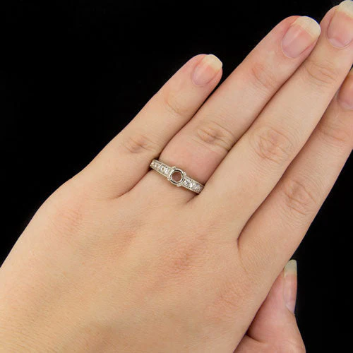 VINTAGE STYLE DIAMOND SEMI-MOUNT FILIGREE ROUND CUSHION ENGAGEMENT RING DECO 14K - Image 4