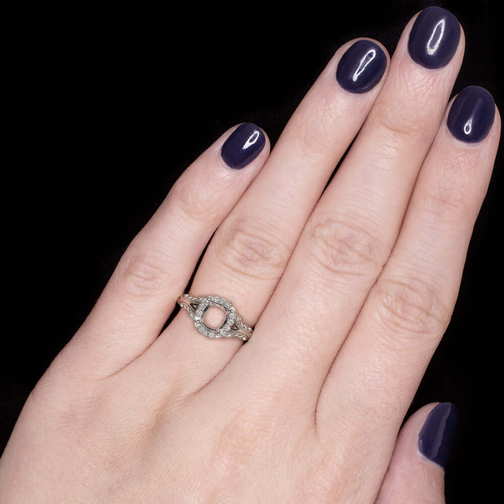 VINTAGE STYLE FILIGREE DIAMONDS CUSHION SETTING SEMI-MOUNT 14 FILIGREE RING HALO - Image 4