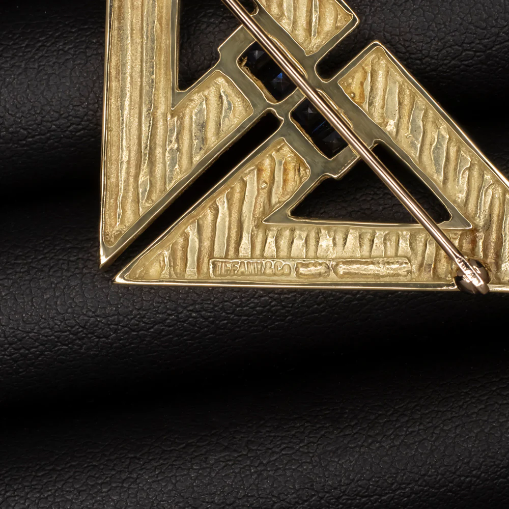 VINTAGE TIFFANY AND CO PIN 13.8gm 18k YELLOW GOLD SAPPHIRE BROOCH PENDANT ESTATE - Image 2